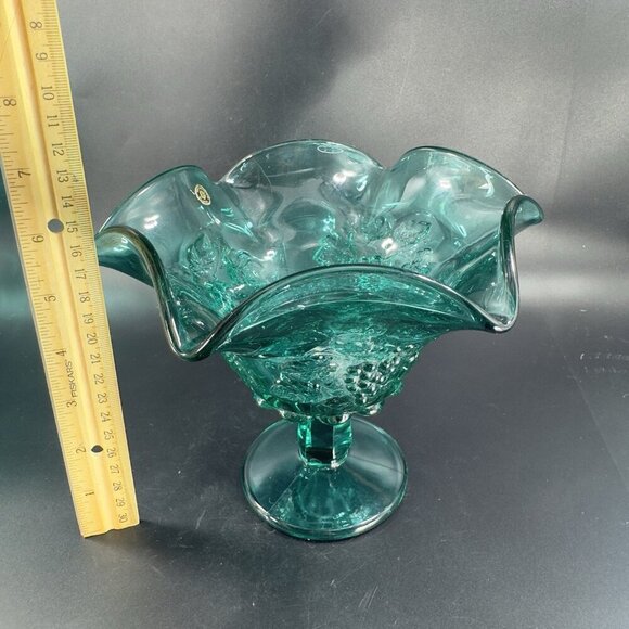 Westmoreland Laurel Green Paneled Grape Pedestal Compote Bowl Dish W Sticker VTG - Picture 3 of 14
